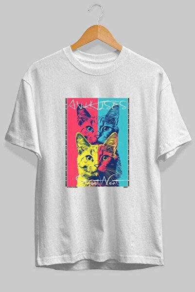 Ankhises Μπλουζάκι  "For the Love of Cats " με 67 στάμπες γάτας, λευκό, overs...