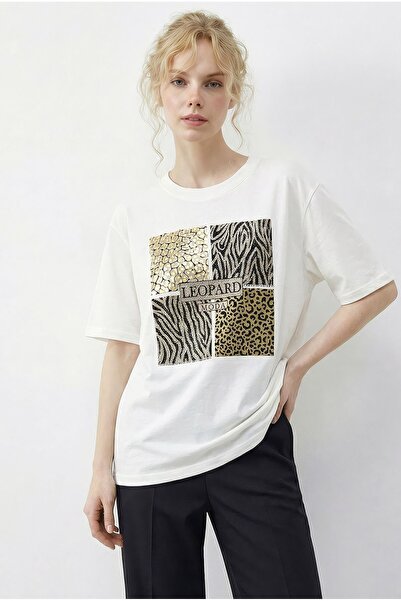 Hiccup Tricou cu guler rotund și paiete cu imprimeu leopard LUCCI