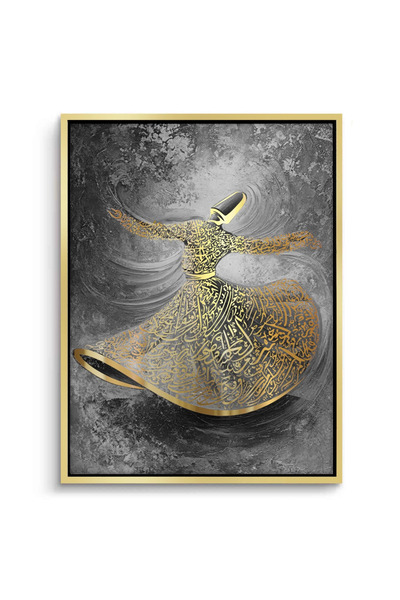 Jasmine Art Whirling Dervish Sufi Art Islamic Wall Art | Framed Canvas Print | Arabic Calligraphy Decor for Living Room, Bedroom, Office & Gift