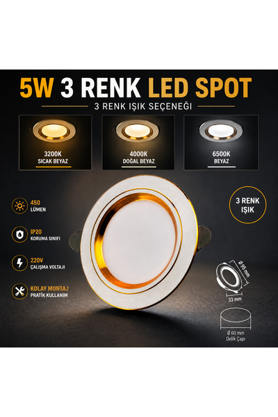Noas 5 WATT 3 RENK AYARLANABİLİR LED SPOT