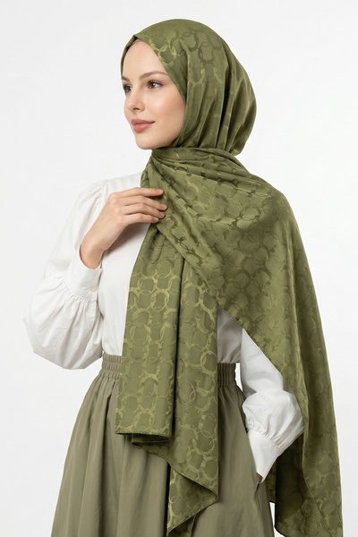 InStyle Soft Oval Desenli Fıstık Yeşili Jakar Şal