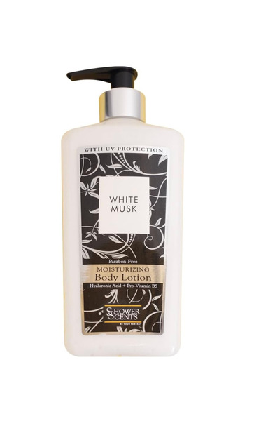 Shower Scents لوشن الجسم المرطب بالمسك الأبيض خالٍ من البارابين مع حمض الهيال...