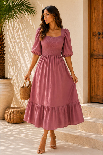 BLUSS Rochie midi Gipeli cu guler pătrat pentru femei