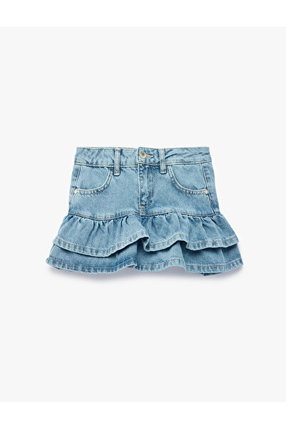 Koton Pamuklu Cepli Fırfır Detaylı Denim Etek