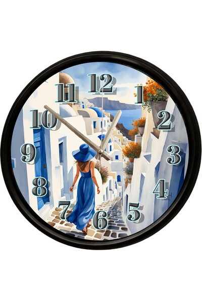 Caseras Mediterranean Coast Town Design Decorative Wall Clock 28 cm Silent Me...