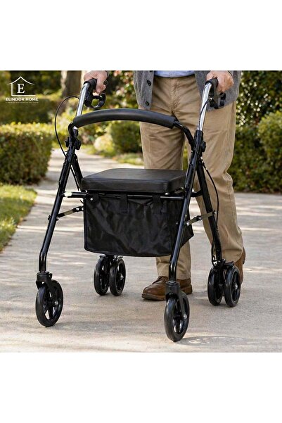 Elindor Cadru de mers Elindor ® Rollator pliabil cu roți, frâne și scaun, sup...