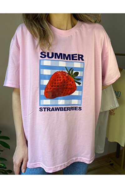 Summer Strawberries Baskılı Oversize T-Shirt