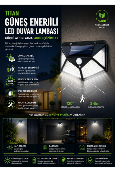 Noas 50 WATT GÜNEŞ ENERJİLİ SENSÖRLÜ DUVAR APLİĞİ