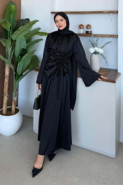 Hazamoda فستان ميريلا من الساتان باللون الأسود