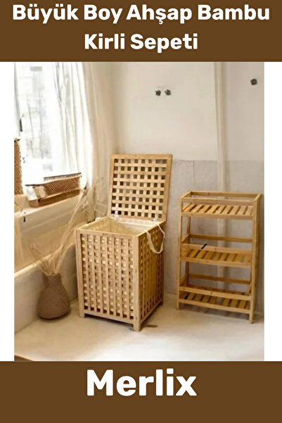 Merlix #KirliSepeti Doğal Dekoratif Kapaklı Yıkanabilir Banyo Çamaşır Büyük B...