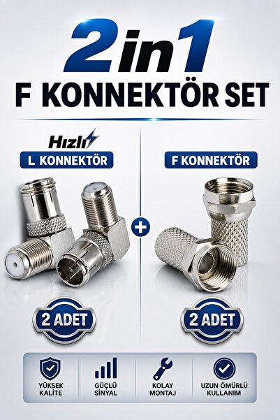 Derwell 2in1 F Konnektör Seti - 2 Adet Hızlı L Dirsek Konnektör ve 2 Adet Sta...