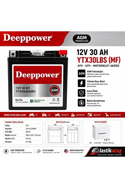 DEEPPOWER 12V 30AH YTX30BLS (MF) ATV-UTV AKÜSÜDÜR