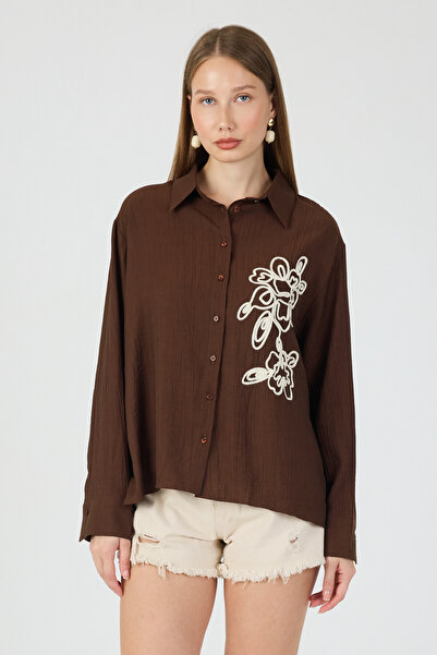 ABOUT US Modal Relaxed Fit Shirt with Embroidery Details # 01655