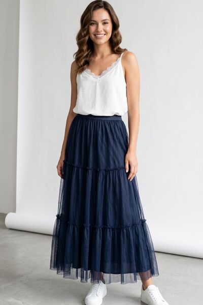 Maya Butik Navy Blue Maxi Lined A-Line Tulle Skirt - 24922