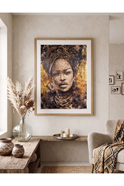 woodretro Portret de femeie africană etnică boho, imprimare UV pe MDF, tablou...