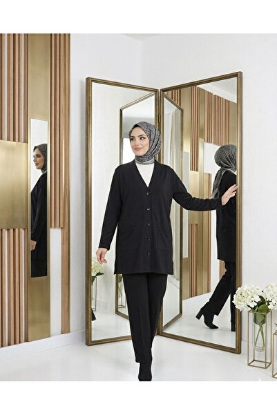 wishne Women's Long Combed Cotton Cardigan - Buttoned and Pocketed Hijab Card...