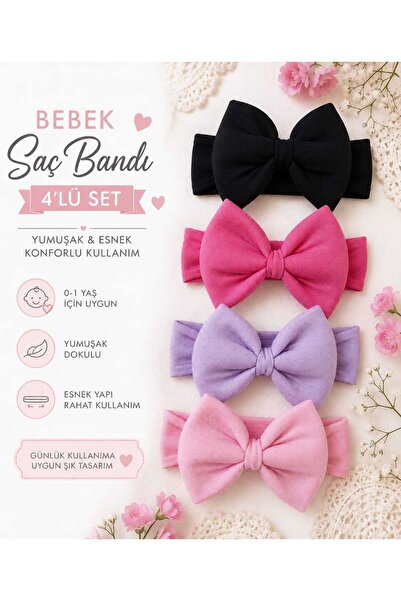 VANİLLİA 100% Cotton Bowknot Baby Girl Bandana Hair Band Set 4-Piece Bandana ...