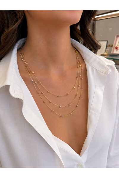Zeynepli gold & jewelry 14 AYAR ALTIN 3'LÜ DORİKALI KOLYE
