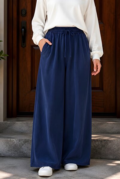 İmajButik Mornarsko plave tencel pantalone sa dva džepa i elastičnim strukom