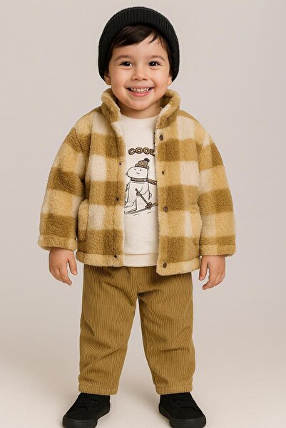 aykidsclup Baby Boys Plush Plaid Coat & Velvet Trousers 2-Piece Set – 10702 -