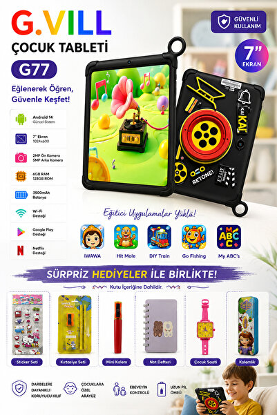 shop G77 Çocuk Tableti 7 İnç Android 14 6GB RAM 128GB Hafıza WiFi Destekli Ko...