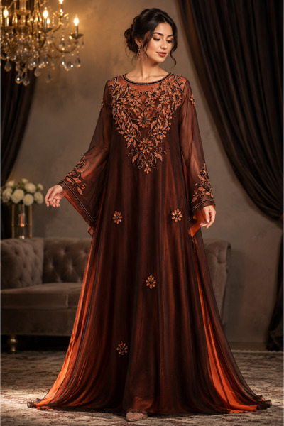 Bab almadina collection Embroidered Luxury Abaya Style Evening Dress - Flowin...