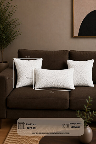 Mislina Home Bohem Dekoratif Yastık Ve Kırlent Kılıfı 45X45 Cm Beyaz Düz