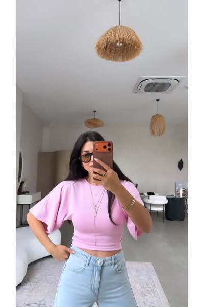 Buket Teke Pink Short Sleeve Modal Spanish Blouse