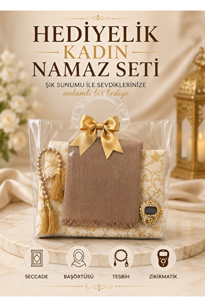 koku bahçesi Hediyelik Kadın Namaz Seti Seccade Tesbih Zikirmatik Başörtüsü Ç...