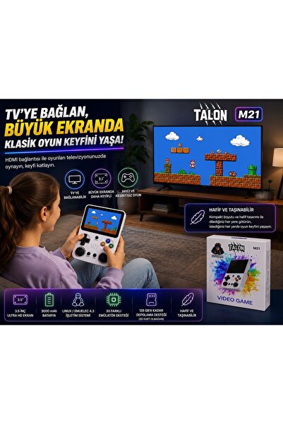 TALONGAMES TALON M21 Retro Oyun Konsolu 3.5 İnç Ekran 3000 mAh HDMI Destekli Taşınabilir El Konsolu