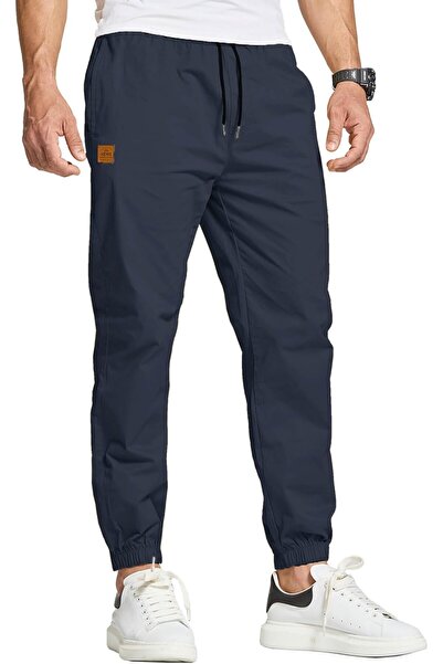 OEM Pantaloni bărbați sport chinos din bumbac, stil jogging, cu șnur, albastru M
