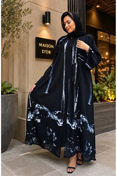 NOUR عباية شيفون بنقشة فنية مميزة