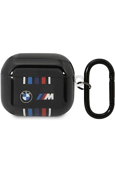 BMW Θήκη Σιλικόνης με Πολύχρωμες Γραμμές και Μπρελόκ, Μαύρη, για Apple AirPods 3
