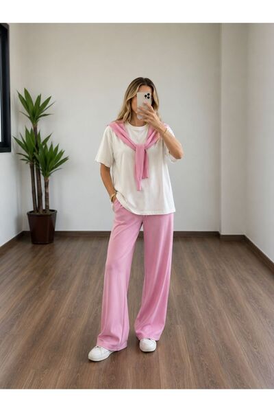 GK LUXURY & FASHION Shoulder-Tie T-Shirt and Bottom Pants, Two-Piece Set, Mod...