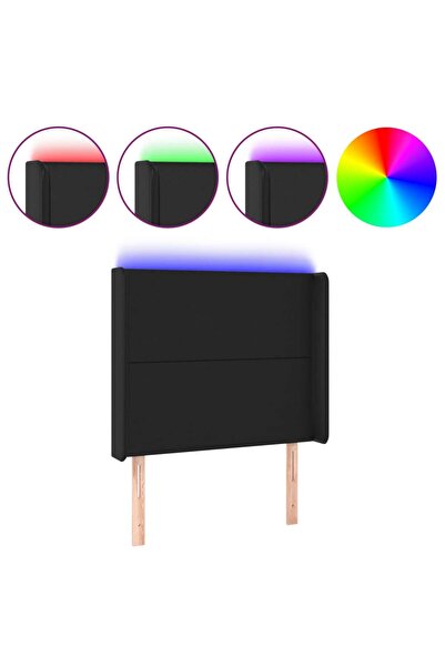 vidaxl Tăblie de pat cu LED, negru, 93x16x118/128 cm, piele ecologică