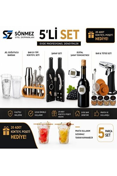 SÖNMEZ HOTEL EKİPMANLARI KOKTEYL SHAKER SETİ 5 li SET