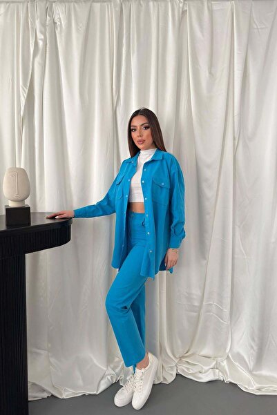 Caddebostan Moda Women's Snap Fastener Shirt and Pants Two-Piece Set Combination