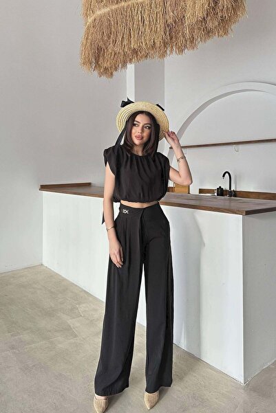 Caddebostan Moda Women's Modal Blouse and High-Waisted Pants Two-Piece Set Co...