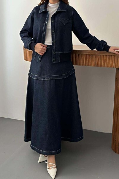 Caddebostan Moda Women's Jacket and Long Skirt Denim Suit Combination