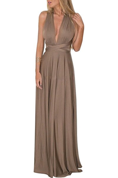 OEM Rochie de seară maxi pentru femei Multiway din chiffon elegantă maro L