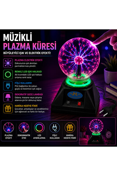 GIFT Plazma Küresi Dokunmatik Elektrik Efektli LED Işıklı Dekoratif Gece Lamb...
