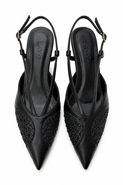 Women Lay-z Women's Black Knitted Detailed Open-Back Stiletto 5.5 cm Heel Com...