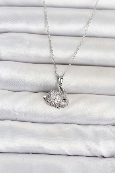 Inure Jewelry سلسلة فولاذية 316L فضية اللون مرصعة بحجر الزركون على شكل أرنب ل...