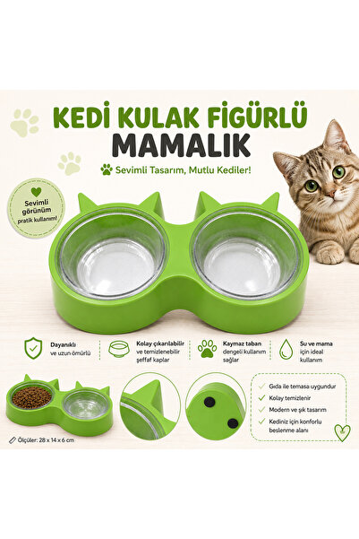 Kedi Kulak Figürlü Mamalık ( Yeşil )