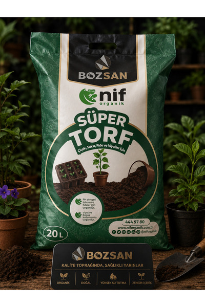 Bozsan NİF ORGANİK SÜPER TORF Özel Karışım Iç Mekan Bitki Toprağı 20 Litre Çi...