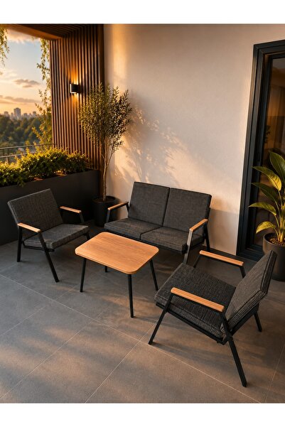 Dekoroom's VİENTO 2-1-1 BAHÇE BALKON MOBİLYASI,KUMAŞ RENGİ 02 ANTRASİT EKOSELİ