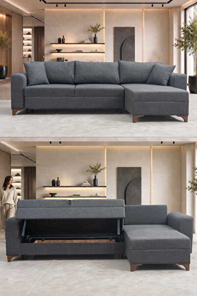 Edsy İndes Comfort Köşe Koltuk Takımı Sandıklı Gri