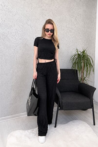 GK LUXURY & FASHION طقم مكون من قطعتين: كروب وبنطلون من قماش بابل ناعم - كروب...
