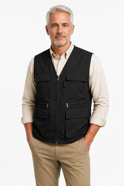 NACAR STYLİSH Erkek Baba V Yaka Model Çok Cepli Avcı Yeleği Mevsimlik Outdoor...