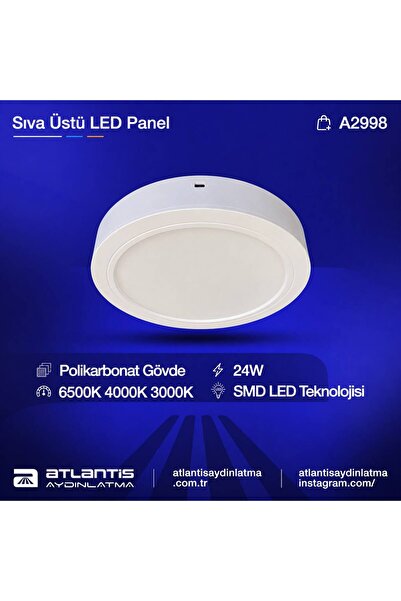 Atlantis 24 Watt Sıva Üstü Led Panel Polikarbonat Armatür Beyaz Gövde, Günışı...